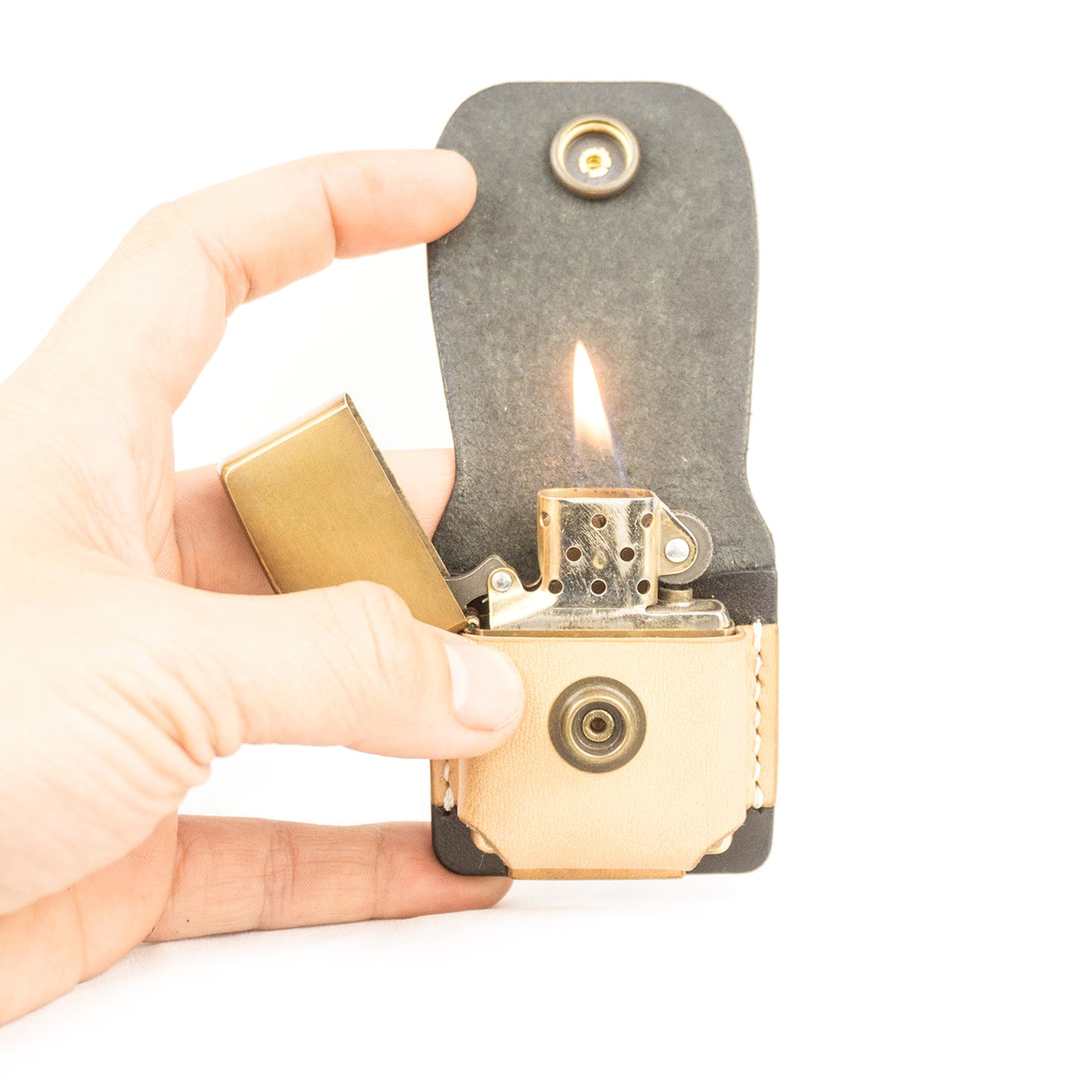 SYH ZIPPO LEATHER CASE NATURAL BLACK